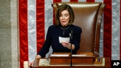 Chủ tịch Hạ viện Nancy Pelosi loan báo luận tội Tổng thống Donald Trump, ngày 18/12/2019.